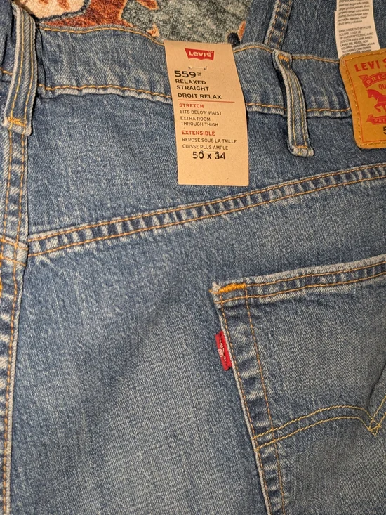Brand New 559 Levi's light blue denim relaxed straight jeans with red tab 50x34 - Picture 2 of 6